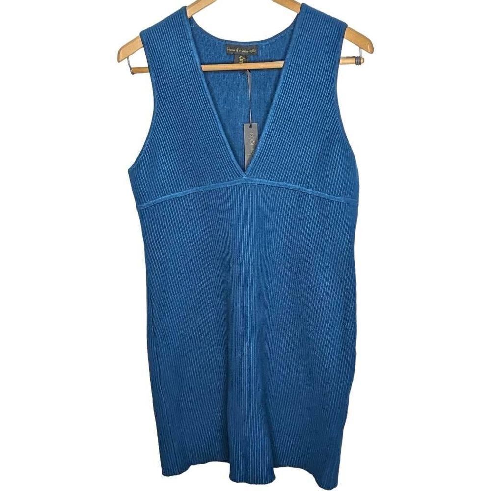 House of Harlow 1960 Sweater Mini Dress Luxe Essentials Blue Bandage L NWT